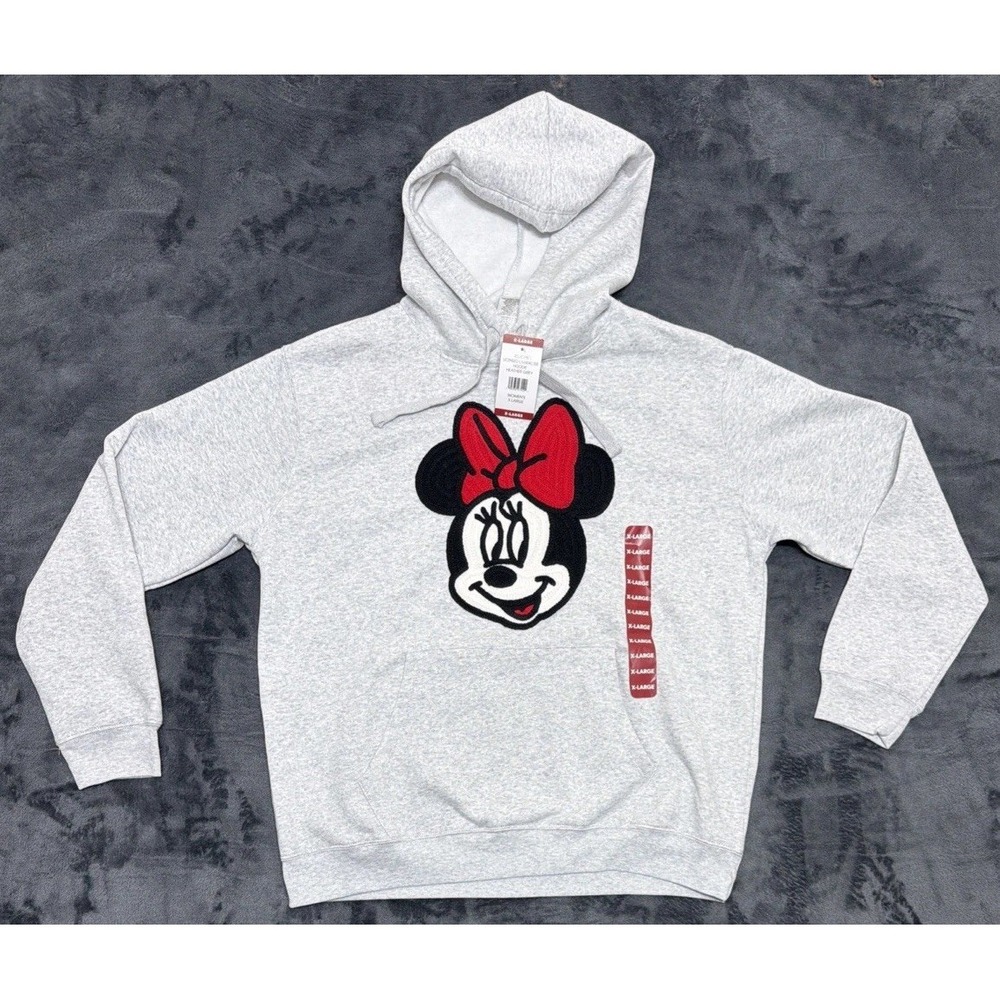Disney Minnie Mouse Pullover Hoodie. Crochet Minnie Mouse Face Size XL NWT